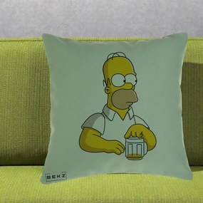 Perna Personalizata Homer Simpson cu Bere, 40x40 cm, Verde, Husa Detasabila, Perna Inclusa, BEKZ®