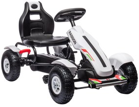 HOMCOM Kart cu Pedale pentru Copii 5-12 Ani cu Scaun Reglabil, Anvelope Gonflabile, Frână de Mână, Design de Curse, Alb și Negru | Aosom Romania