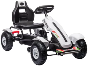 HOMCOM Kart cu Pedale pentru Copii 5-12 Ani cu Scaun Reglabil, Anvelope Gonflabile, Frână de Mână, Design de Curse, Alb și Negru | Aosom Romania