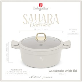 Oală cu capac 28 cm, 6.6L – Berlinger Haus Sahara Collection BH 7788, crem, cu mânere silicon, gătit sănătos, compatibilă inducție