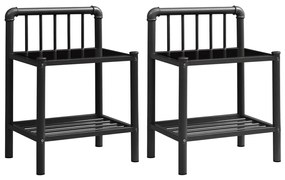 325100 vidaXL Noptiere, 2 buc., negru, metal și sticlă