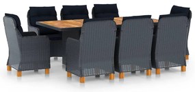 vidaXL Set mobilier exterior cu perne, 9 piese, gri închis, poliratan