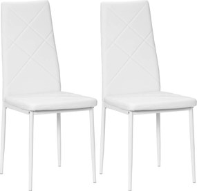 HOMCOM Set 2 Scaune de Sufragerie Tapițate cu Spătar Înalt, Picioare Antiderapante și Picioare din Oțel, 41x50x97 cm, Alb | Aosom Romania
