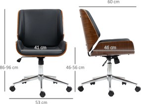 Vinsetto Scaun de birou Vintage, căptușit, din piele ecologică, lemn și oțel, 53x60x86-96 cm, negru și maro închis | Aosom Romania