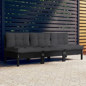 3096080 vidaXL Canapea de grădină cu 3 locuri & perne antracit, lemn masiv pin