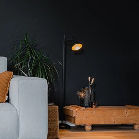 Lampă de podea industrială neagră cu auriu cu 1 lumină - Tommy