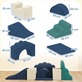 AIYAPLAY Set 7 Blocuri Construcții Moi Copii Până la 3 Ani în Catifea Albastru | Aosom Romania