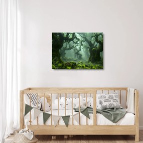 Tablou pe sticlă - O pădure acoperită de mușchi (70x50 cm)