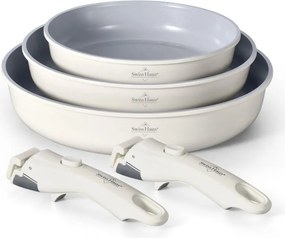 Set de tigai Swiss Haus SH-GCFP5C, 5 piese, Acoperire ceramica Sapphire, Manere detasabile, Inductie, Crem lucios