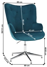 Fotoliu de design, ţesătură catifea crom, MARLOV