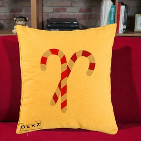 Perna Decorativa Candy Cane de Craciun, 40x40 cm, Galben, Husa Detasabila, Perna Inclusa, BEKZ®