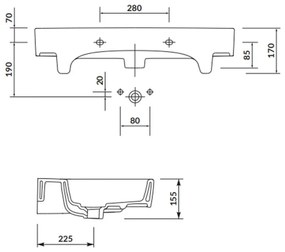 Lavoar baie pe mobilier alb 80 cm, dreptunghiular, Cersanit Virgo 810x465 mm