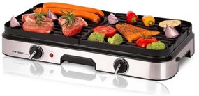 Gratar electric First Austria FA-5346, 2000W, 2 zone independente, Termostat, Acoperire antiaderenta, Tava de grasime, Negru/inox