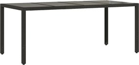 vidaXL Masă grădină cu blat din sticlă, negru, 190x90x75 cm, poliratan