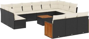 vidaXL Set mobilier de grădină cu perne, 14 piese, negru, poliratan