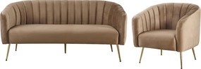 Canapea de design cu 3 locuri, ţesătură Velvet maro/gold crom-auriu, BAGY