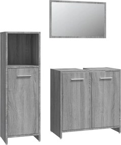 vidaXL Set mobilier de baie, 3 piese, gri sonoma, lemn prelucrat