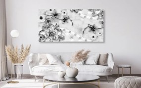 Tablou bijuterii florale de lux în design alb-negru