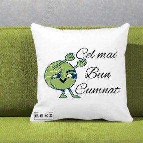 Cadou pentru Cumnat - Perna Personalizata Cel mai Bun Cumnat cu Personaj Funny Verde, 40x40 cm, Alba Mata, Husa Detasabila, Perna Inclusa, BEKZ®