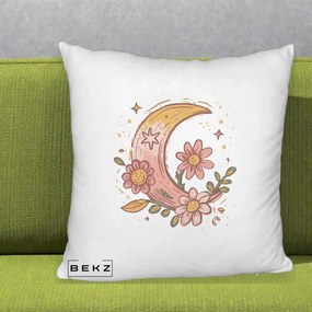 Perna Decorativa Luna Florala Boho, 40x40 cm, Alb Pufos, Husa Detasabila, Perna Inclusa, BEKZ®