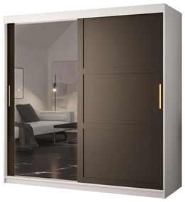 Dulap de haine Riven 2 180 (alb mat + negru mat) (cu oglindă). 1064178