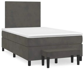 vidaXL Pat box spring cu saltea, gri închis, 120x190 cm, catifea