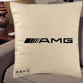 Perna Personalizata cu emblema Mercedes-AMG, 40x40 cm, Bej, Husa Detasabila, Perna Inclusa, BEKZ®