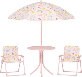 AIYAPLAY Set de Mobilier de Grădină din 4 Piese cu Masă, Scaune și Umbrelă de Soare Reglabilă, 50xΦ49,5 cm, Roz | Aosom Romania