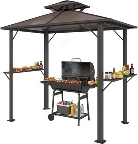 Outsunny Pavilion pentru grătar 2,5 x 1,5 m, adăpost impermeabil cu acoperiş dublu din policarbonat, raft lateral, maro | Aosom Romania