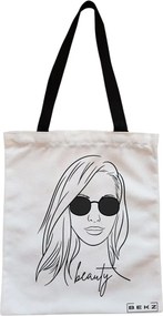 Sacosa de Panza pentru Cumparaturi, Geanta Tote, model Beauty Girl, Cu fermoar, 38x34.5 cm, Alba, BEKZ®