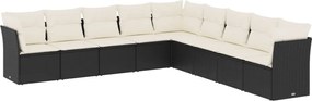vidaXL Set mobilier de grădină cu perne, 9 piese, negru, poliratan