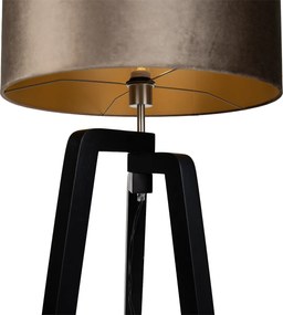 Lampă de podea neagră tip trepied cu abajur maro cu interior auriu 50cm - Puros