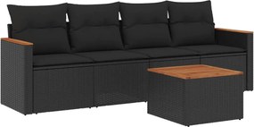 vidaXL Set mobilier de grădină cu perne, 5 piese, negru, poliratan