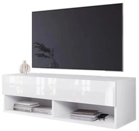 Supermobel Comodă TV LOWBOARD A 100, 100x30x32, alb/alb lucios, cu iluminare LED