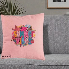 Perna Decorativa Summer Vibes Colorata, 40x40 cm, Roz, Husa Detasabila, Perna Inclusa, BEKZ®