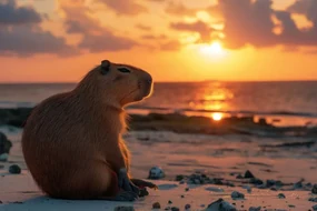 Tablou capybara la apus
