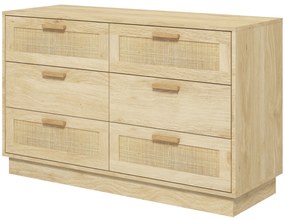 HOMCOM Comodă design boem din ratan cu 6 sertare, mobilier de depozitare pentru living, hol, intrare, stejar | Aosom Romania