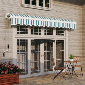 Outsunny Copertină Retractabilă cu Braț Pliabil și Protecție UV, 395x 245 cm, Verde și Alb | Aosom Romania