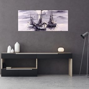 Tablou - Port marin, pictură în ulei (120x50 cm)