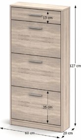 Pantofar 3 compartimente cu sertar, stejar sonoma, NOKO-SINGA 311