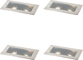 Set de 4 spoturi moderne de sol din oțel cu 2 lumini reglabile IP65 - Oneon