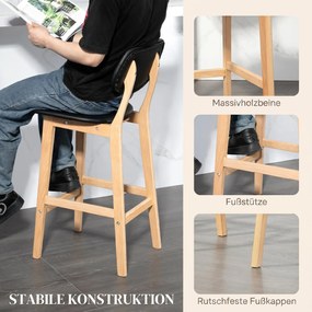 HOMCOM Set 2 Taburete cu Spătar și Tapițerie din Piele Artificială, Taburete Înalte din Lemn, 42x47x92 cm, Negru | Aosom Romania