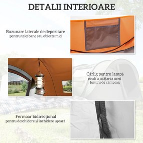 Outsunny Cort de Camping Pop Up pentru 2 Persoane cu 2 Uși, 4 Ferestre și Înveliș Impermeabil, 263.5x220x123 cm, Verde | Aosom Romania