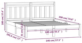 Cadru pat, negru, 140x190 cm, lemn masiv de pin Negru, 140 x 190 cm