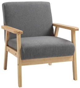 HOMCOM Fotoliu cu design scandinav, fotoliu de accent din lemn masiv cu aspect de in, 64 cm x 70 cm x 72 cm, gri | Aosom Romania