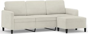 vidaXL Canapea cu 3 locuri și taburet, crem, 180 cm, catifea