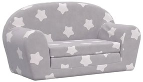 Canapea pentru copii 2 locuri, gri deschis cu stele, plus moale