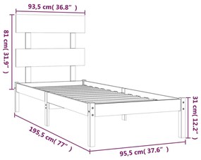 Cadru de pat Single 3FT6, alb, 90x190 cm, lemn masiv Alb, 90 x 190 cm