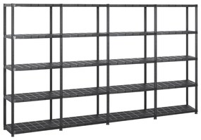 vidaXL Raft de depozitare cu 5 polițe, negru, 284x38x170 cm, plastic