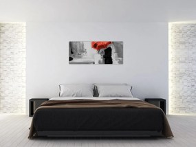 Tablou - Cuplu în dragoste sub o umbrelă, roșu (120x50 cm)